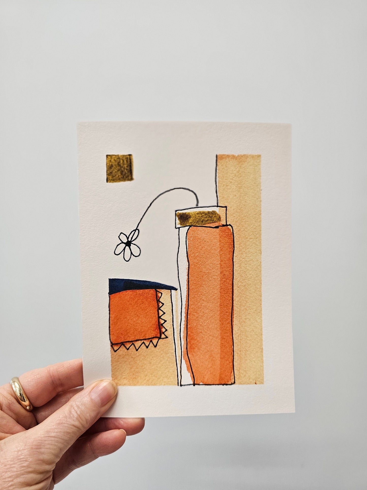 abstract orange painting fine art flower in an orange vase, watercolor vertical fine art wall print