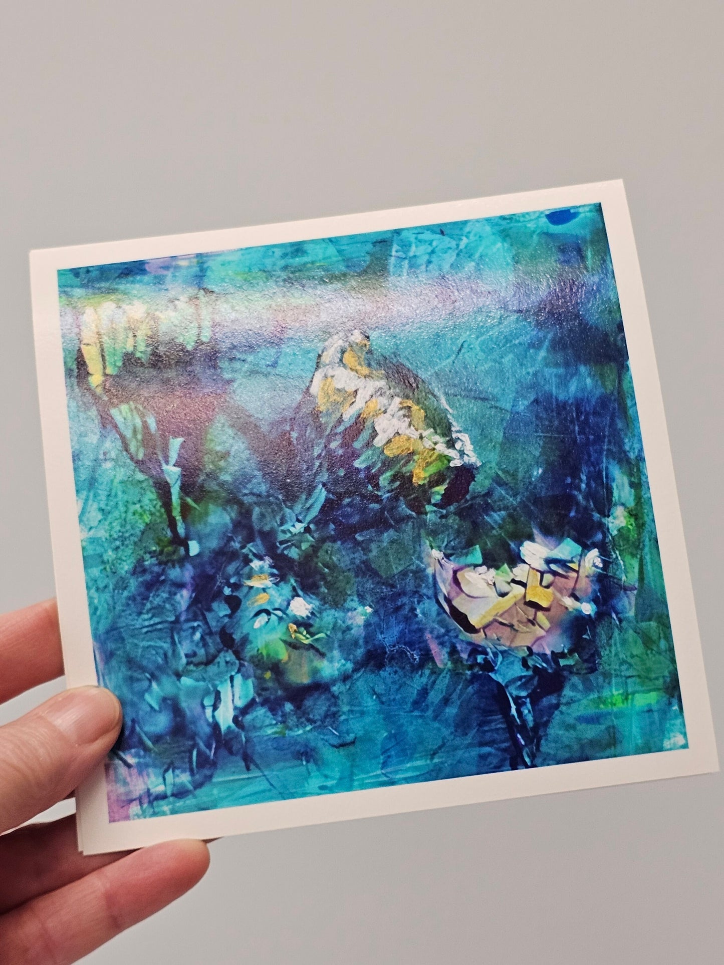 Abstract Blue Floral Wall Art, Blue Yellow Gold Flower Wall Art, Square Art for your Wall Art Print