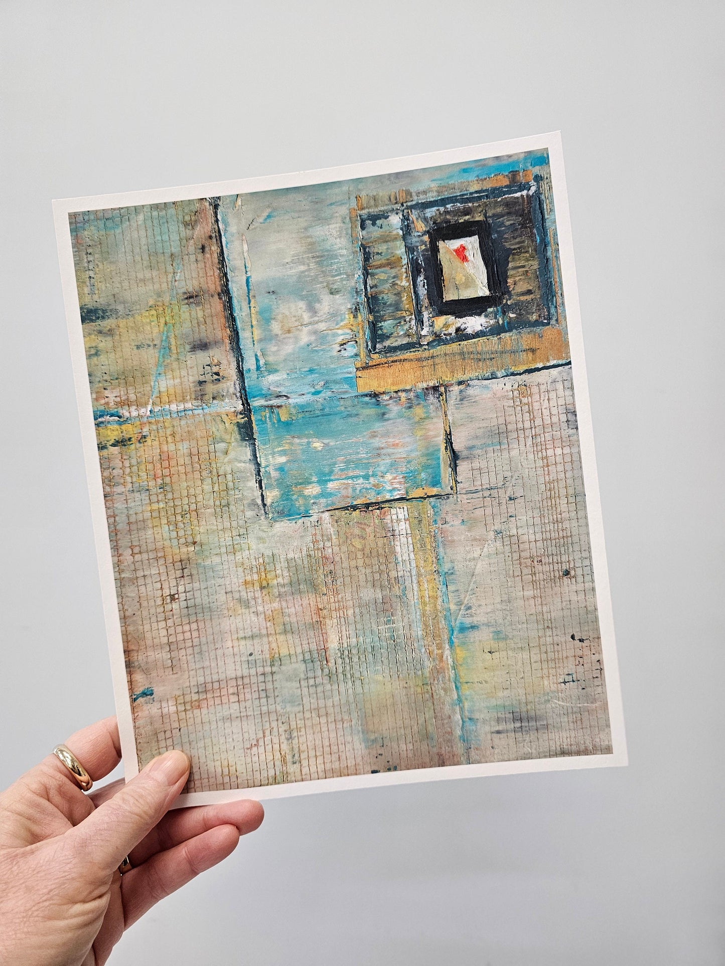 Abstract wall art with texture, turquoise, white, tan, fine art print wall art, vertical abstract wall art